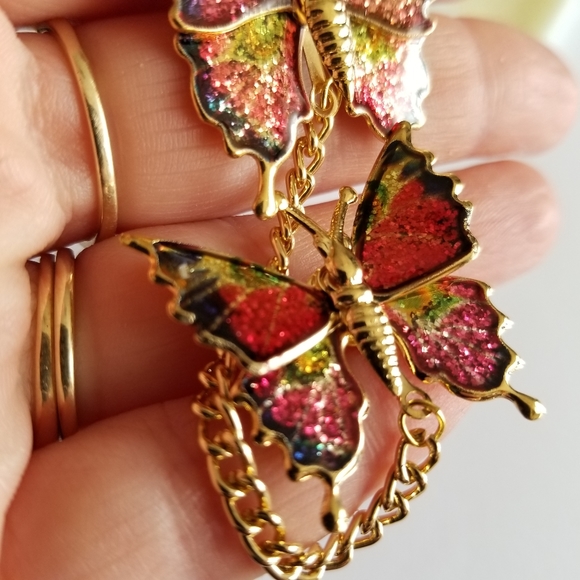 Vintage glitter butterfly brooch set New old stock Gold tone insect bug - Picture 7 of 12